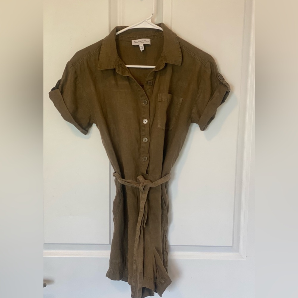Michael Stars Green Polo Collar Cuffed Sleeve Mini Dress